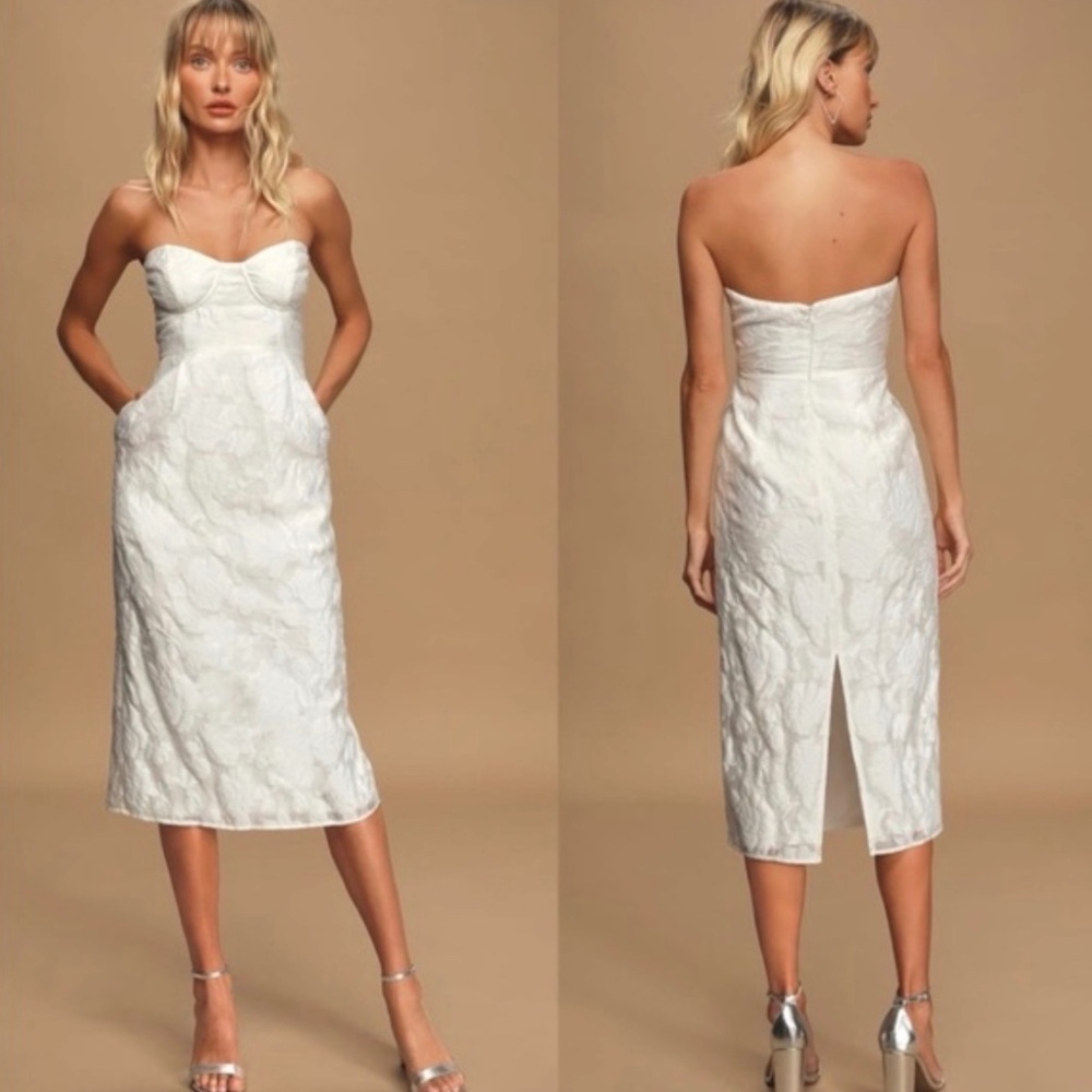 Lulus strapless jacquard midi dress size S